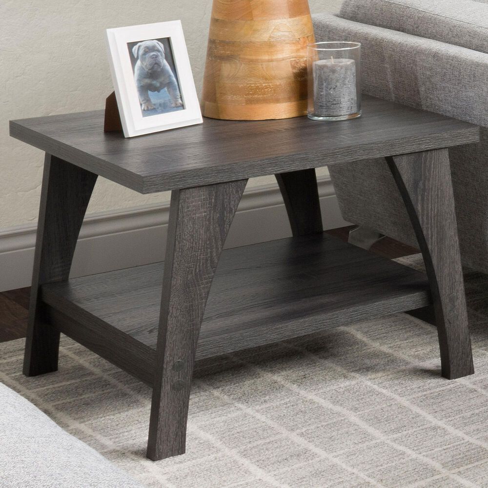 CorLiving Hollywood Side Table with Curved Legs in Dark Grey, , large