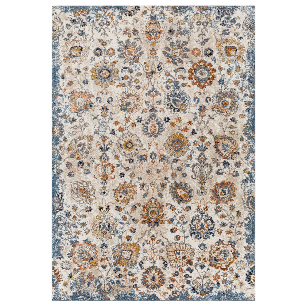 Surya Tuscany TUS-2331 Blue, Cream, Brown, Dusty Coral, Light Beige, Gray, Dark Blue and Bright Yellow 12" x 15" Area Rug, , large