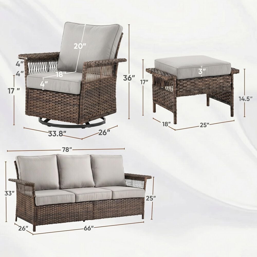 Sunwell Garden 5-Piece Patio Conversation Set with Swivel Chairs in Beige, , large
