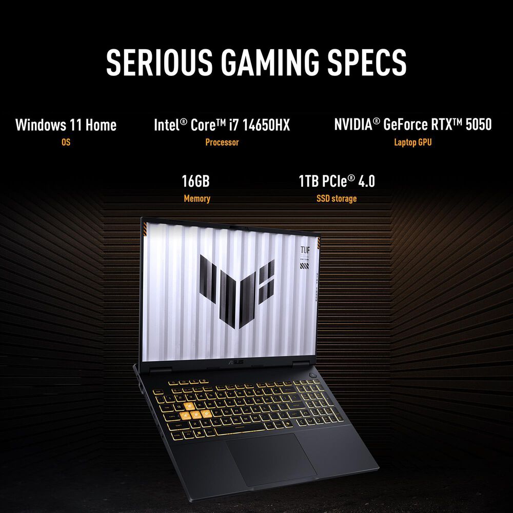 ASUS 16&quot; TUF F16 Gaming Laptop | Intel Core i7-14650HX - 16GB RAM - NVIDIA GeForce RTX Graphics - 1TB SSD in Black, , large