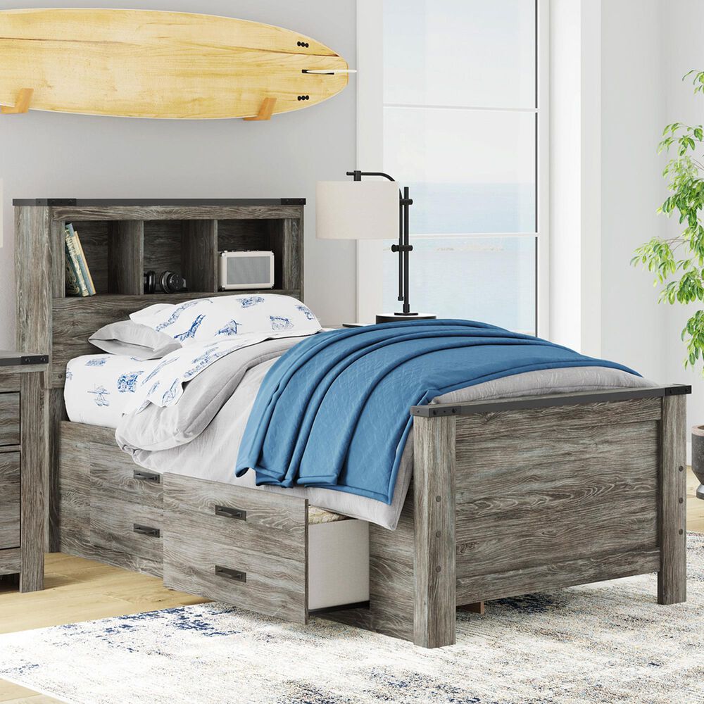Ashley Frandern Twin Bookcase Bed with Storage in Warm Gray, , large