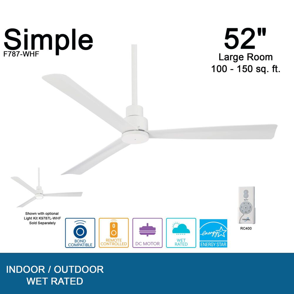 Minka-Aire Simple 52" Indoor/Outdoor Ceiling Fan in Flat White, , large
