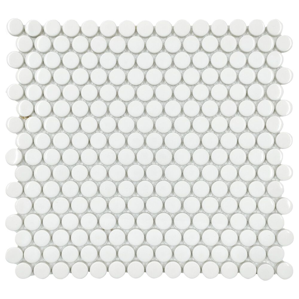 Emser Savvy White 1" x 1" Round on 11" x 12" Glazed Porcelain Mosaic Sheet, , large