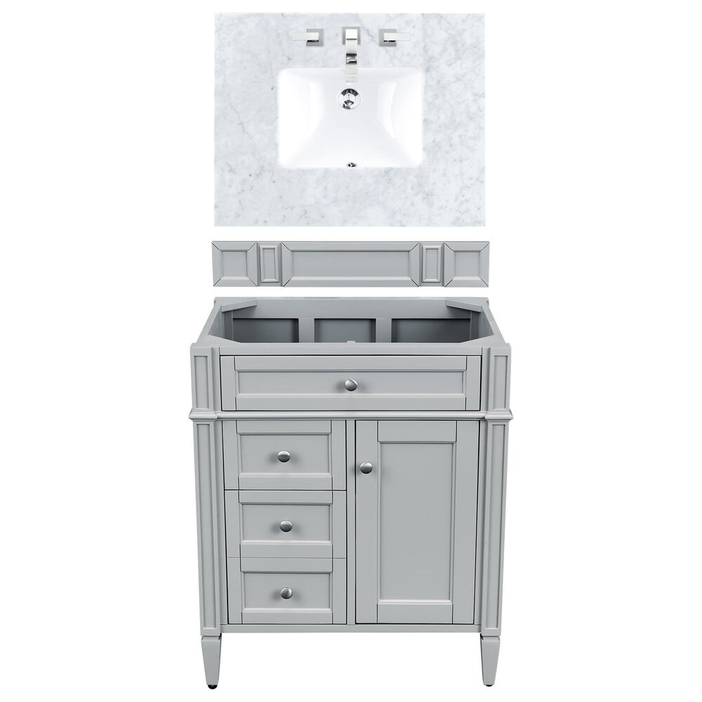 James Martin Vanities Brittany 30" Single Bathroom Vanity in Urban Gray with 3 cm Carrara White Marble Top and Rectangle Sink, , large