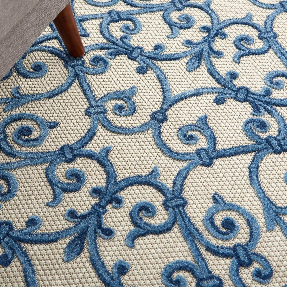 Nourison Aloha Damask 9&#39;6&quot; x 13&#39; Grey and Blue Indoor/Outdoor Area Rug, , large