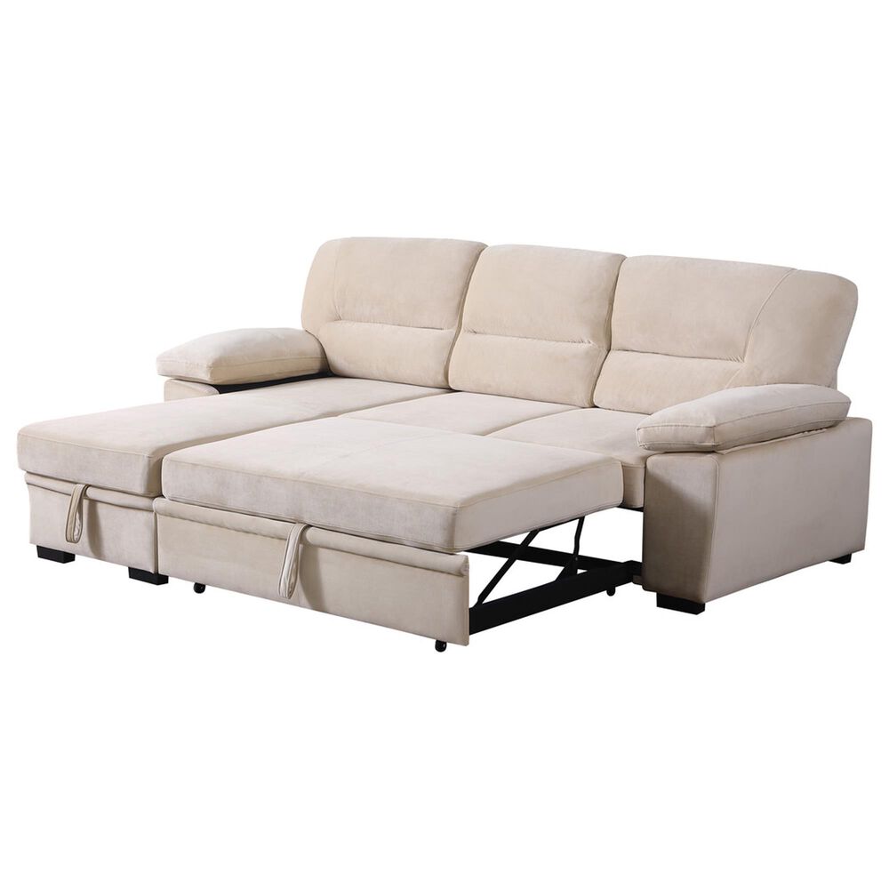HOMLUX 97.5"W Velvet Sleeper Sectional Sofa with Reversible Storage Chaise, in Beige, , large