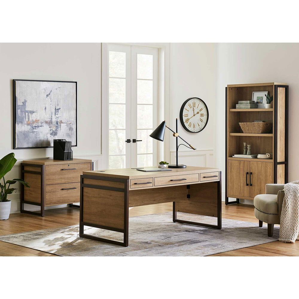 Wycliff Bay Mason 3-Drawer Writing Desk in Monarca and Dark Bronze, , large