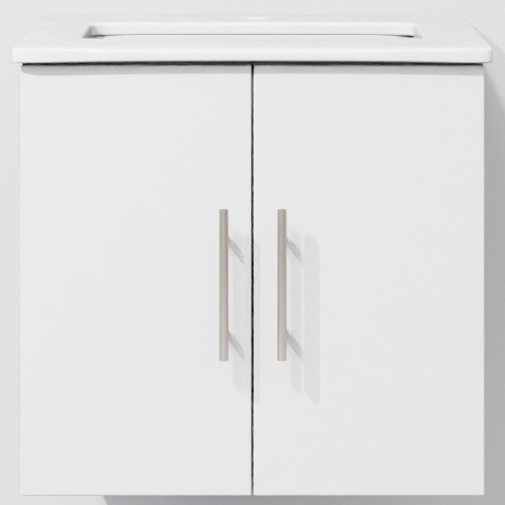 Lexora Home Geneva 24" Single Bathroom Vanity in Glossy White with 2 cm White Cultured Marble Top and Rectangular Sink, , large