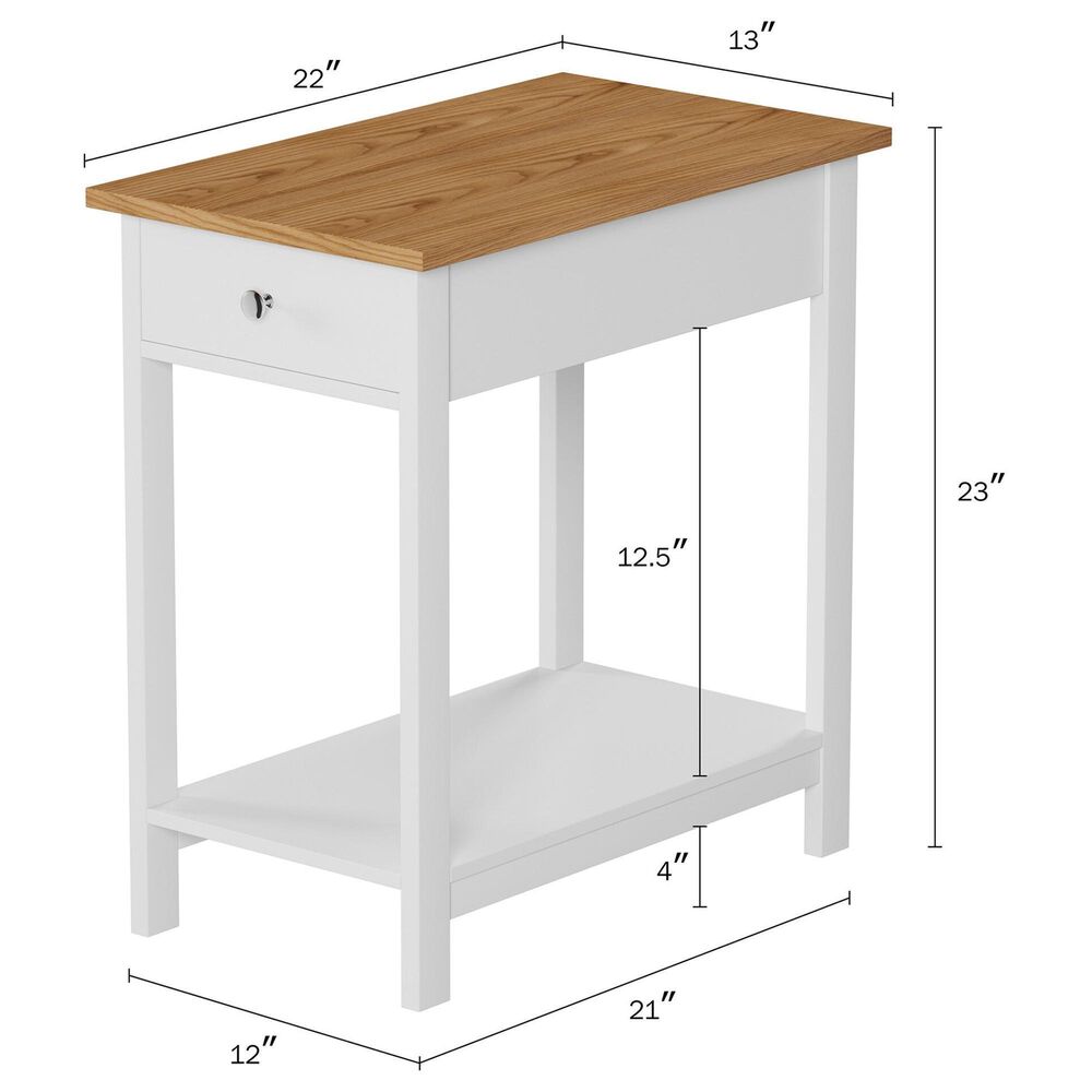 Timberlake Lavish Home Storage Side Table in White/Honey Oak, , large