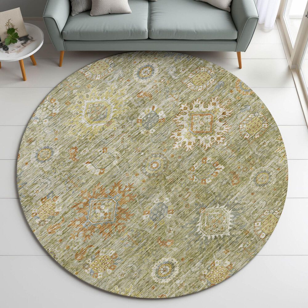 Dalyn Rug Company Silk Road Sage, Aloe, Fern, Copper and Ivory 8&#39; Round Area Rug, , large