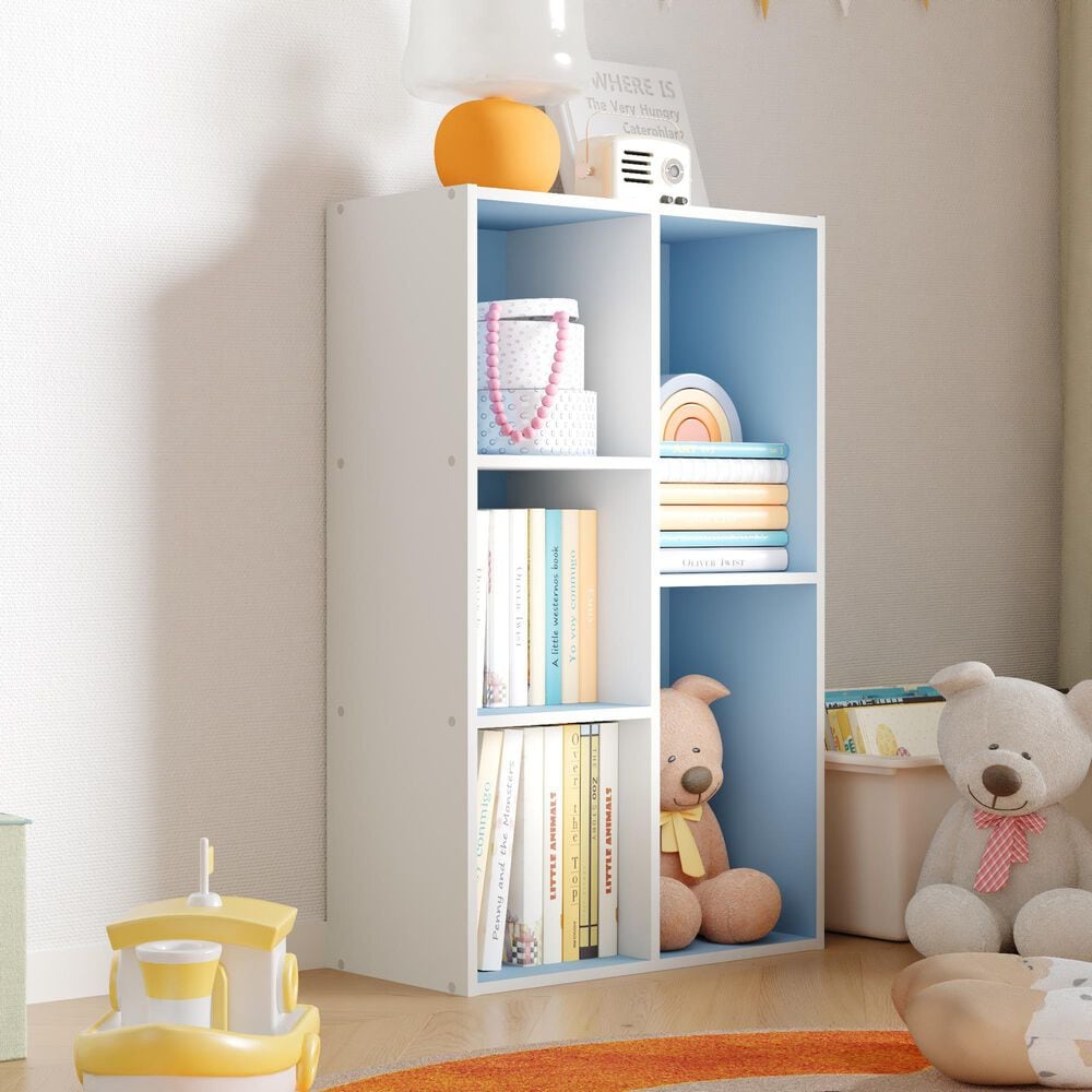 HOMLUX 5-Cube Reversible Storage Bookshelf in White and Light Blue, , large