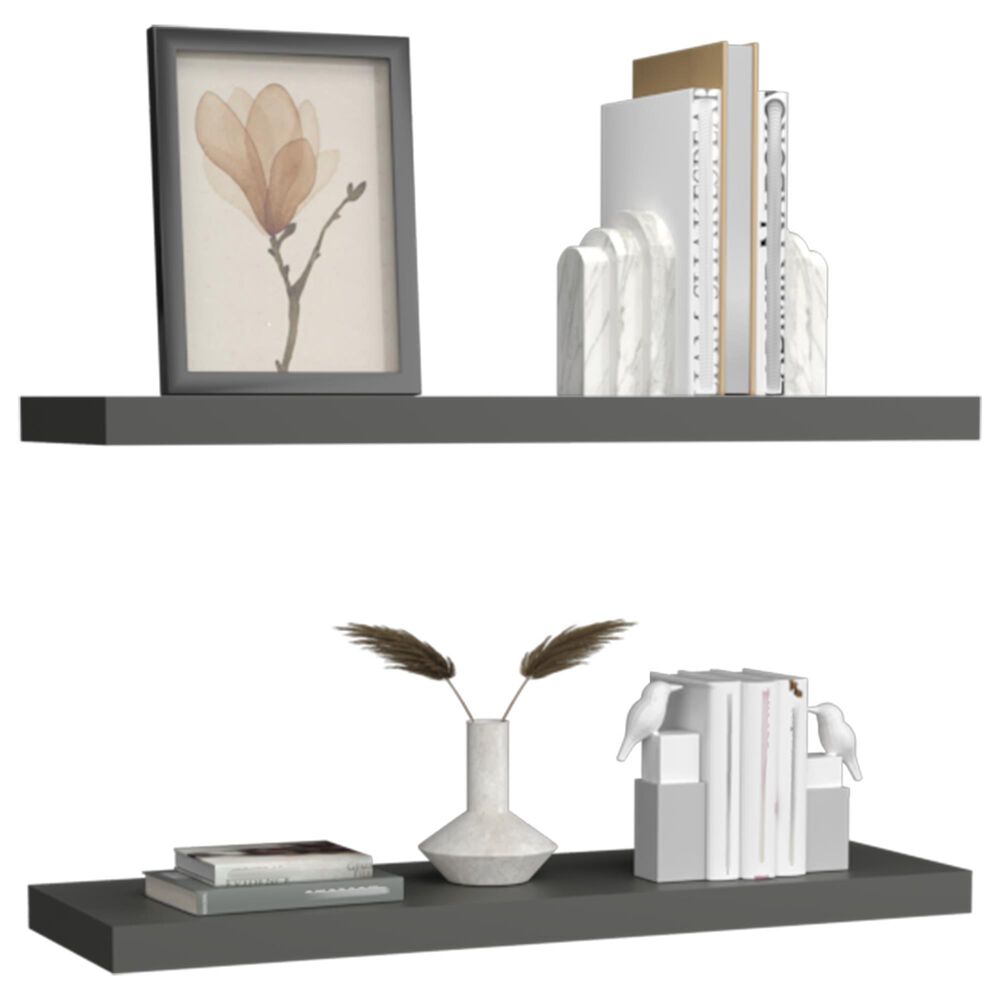 Hearth and Haven Ecco32" Floating Wall Shelf with Concealed Mounting in Gray (Set of 2), , large