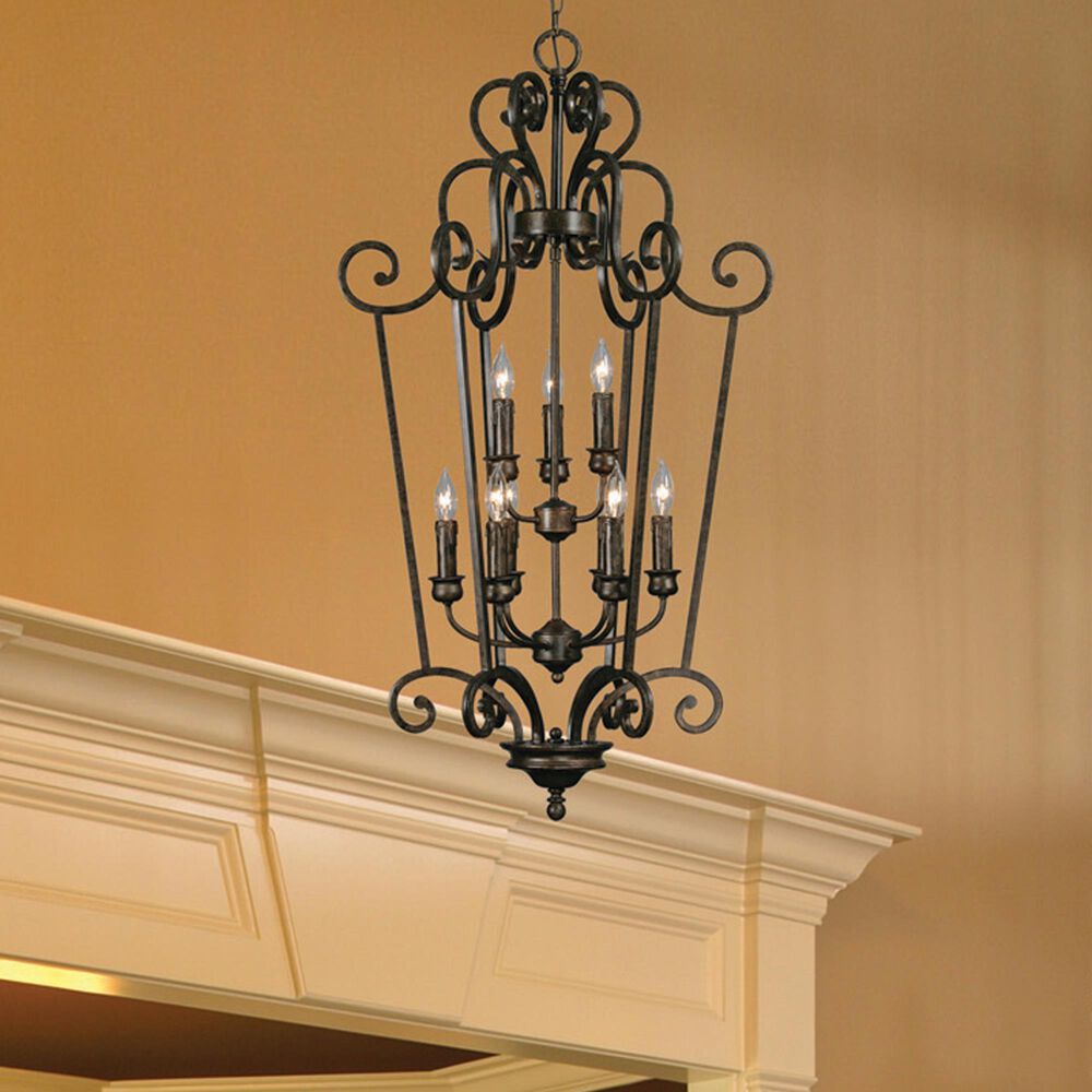 Golden Lighting Heartwood 9-Light Caged Foyer Chandelier in Burnt Sienna, , large