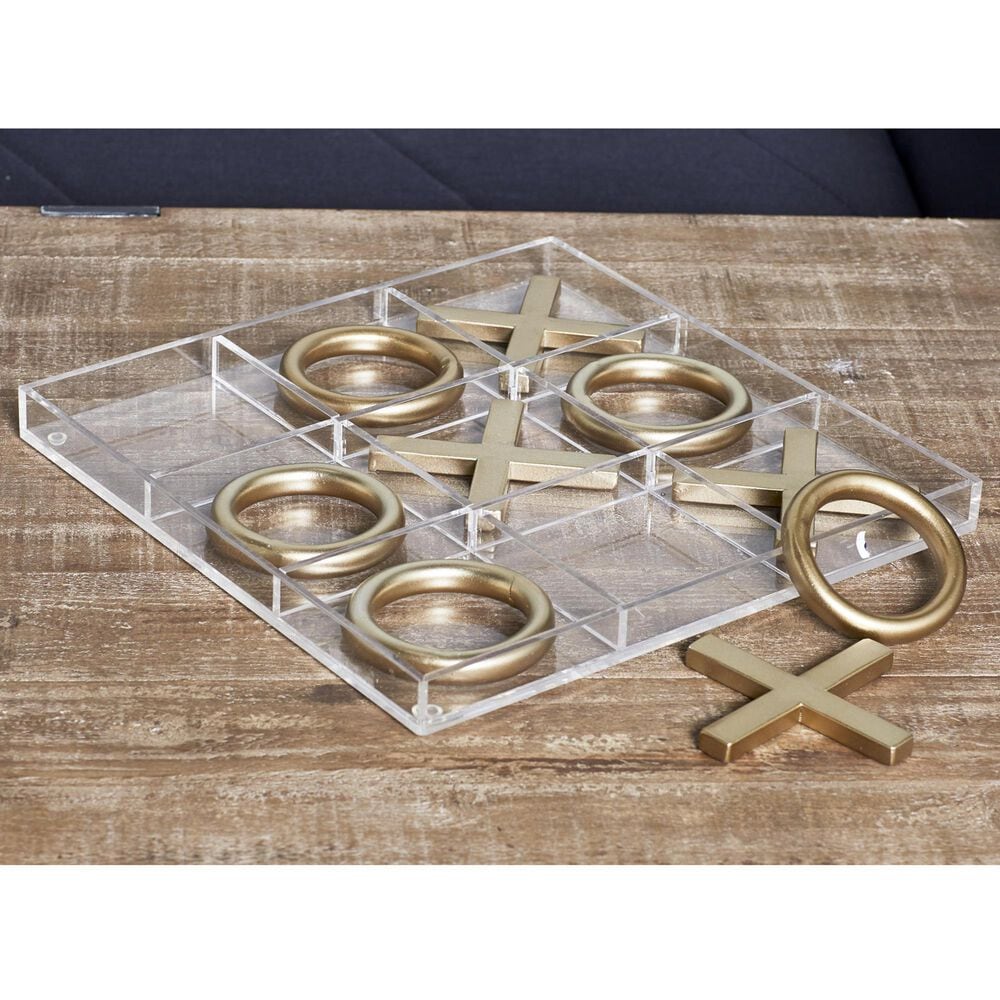 Maple and Jade 10-Piece Tic Tac Toe Home Decor Game Set in Polished Clear and Gold, , large