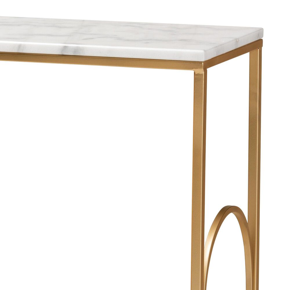 Baxton Studio Jacek Wine Cart in Gold and White Marble, , large