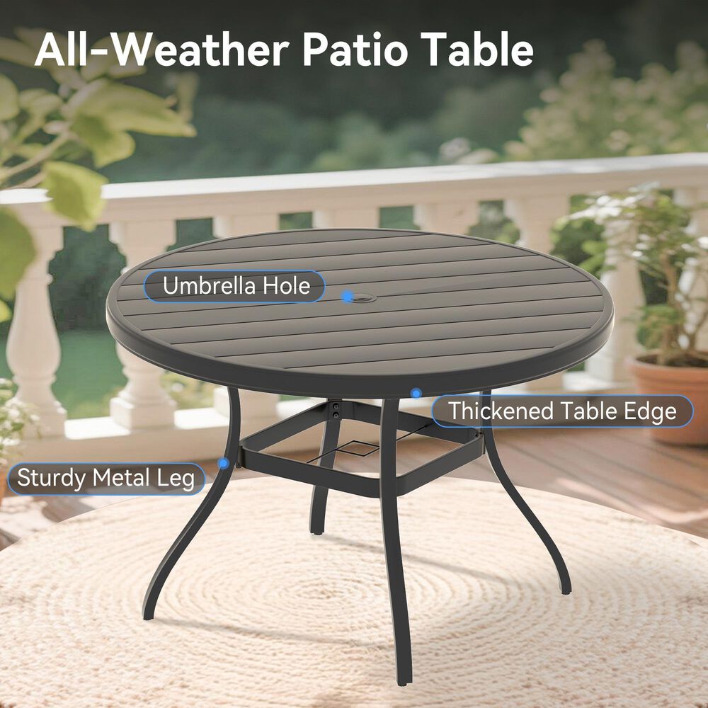 Hearth and Haven Outdoor 53" Round Dining Table with Umbrella Hole in Black - Table Only, , large