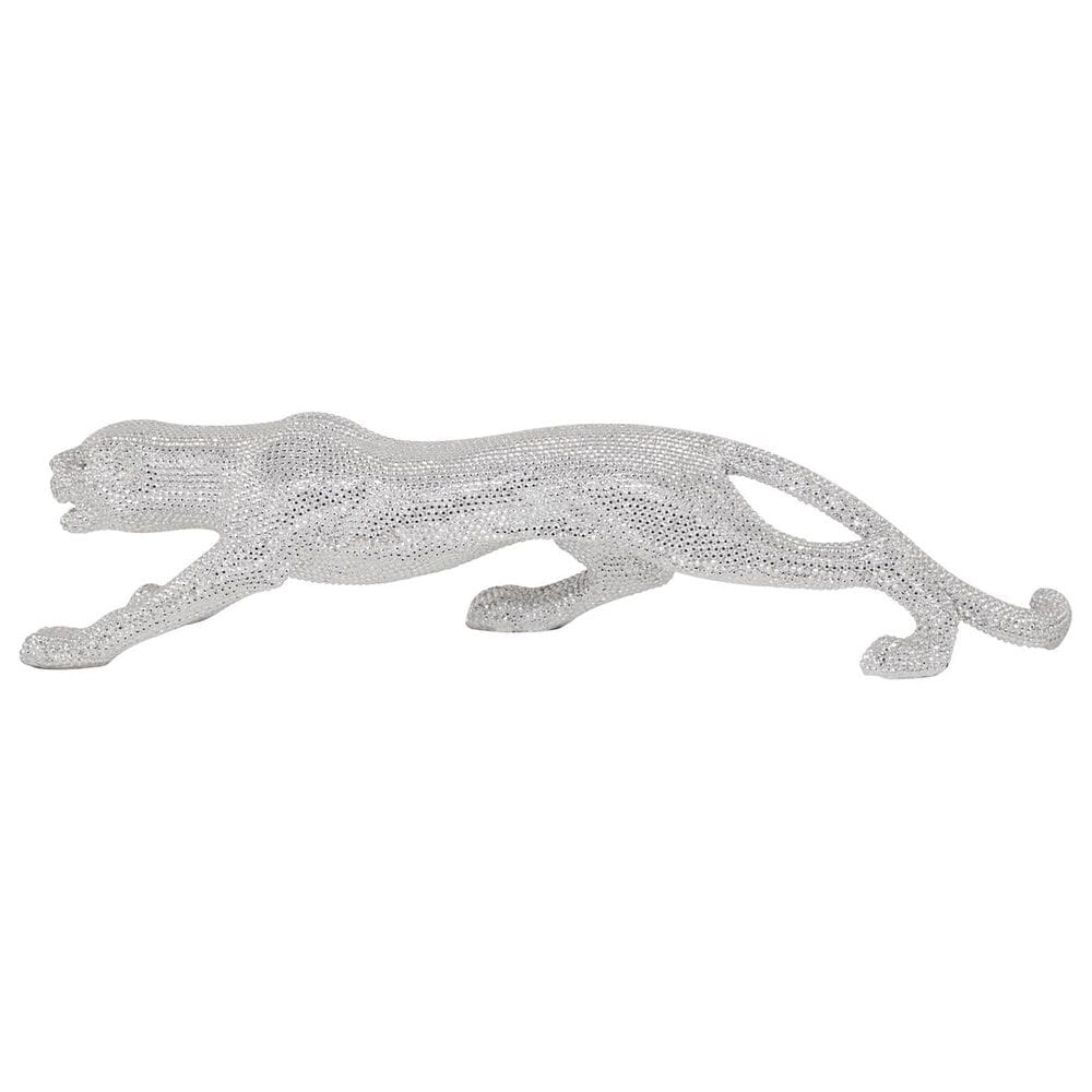 Maple and Jade Leopard Decorative Sculpture with Carved Faceted Diamond Exterior in Polished Silver, , large