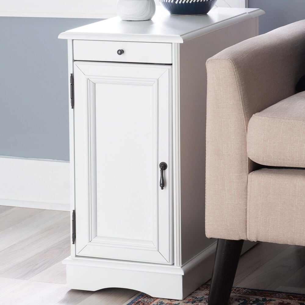 Linon Home Decor Barron Accent Table with USB Charging Station in White, , large