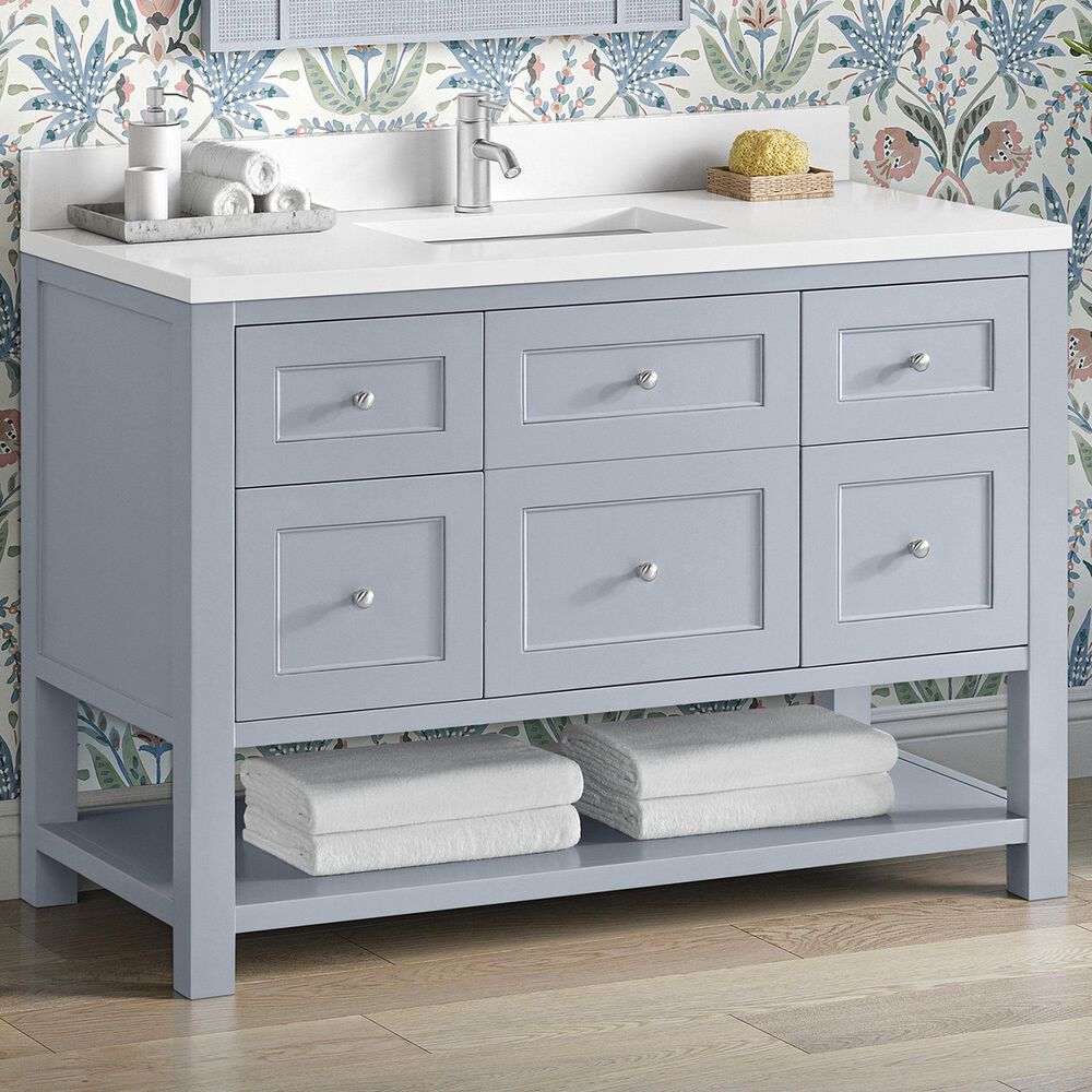 James Martin Vanities Breckenridge 48&quot; Single Bathroom Vanity in Serenity Blue with Single Hole 3 cm White Zeus Quartz Top and Rectangular Sink, , large