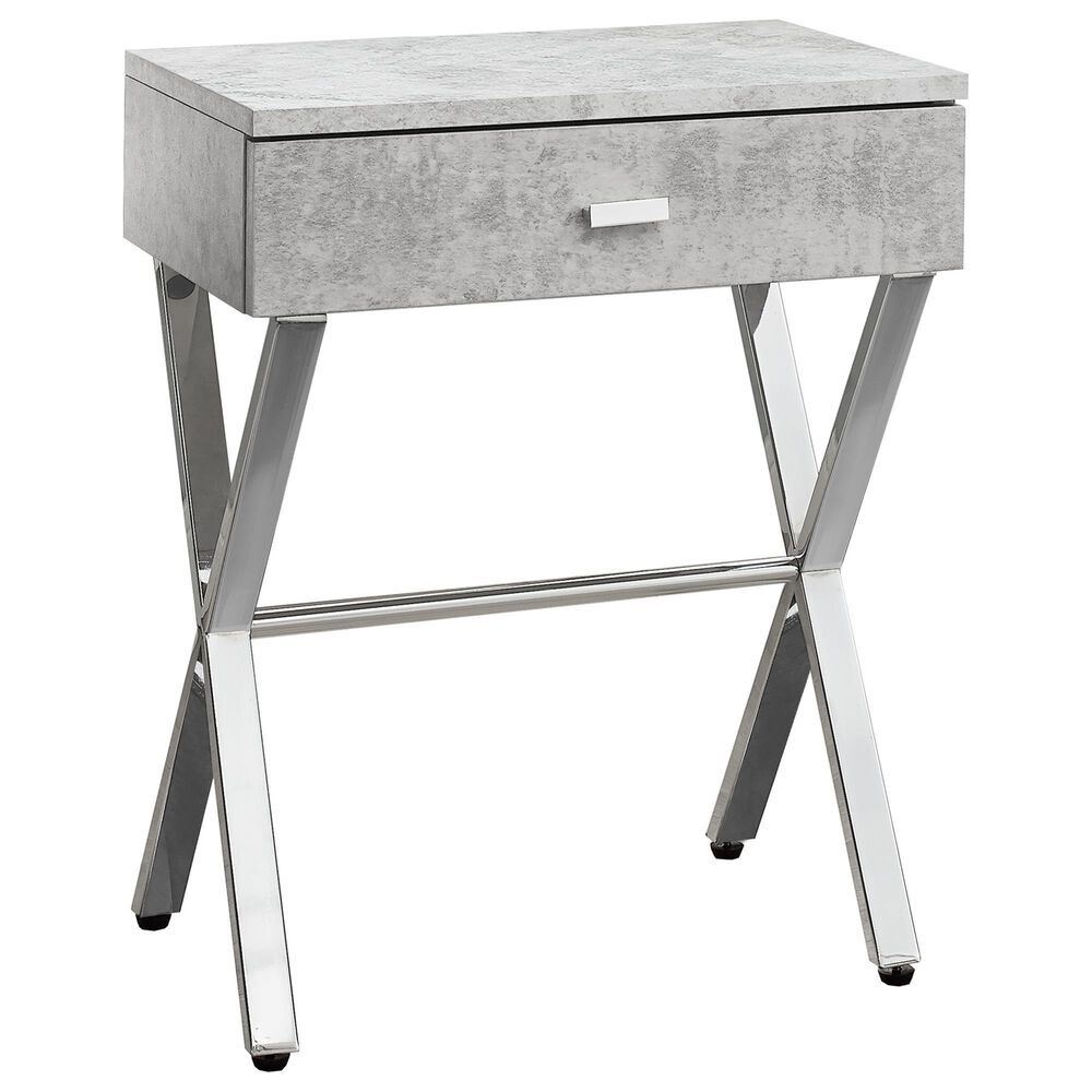 Monarch Specialties 24" Accent Table in Grey Cement and Chrome, , large
