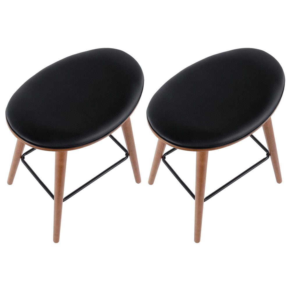 Lumisource Saddle Counter Stool with Black Cushion in Walnut and Black &#40;Set of 2&#41;, , large