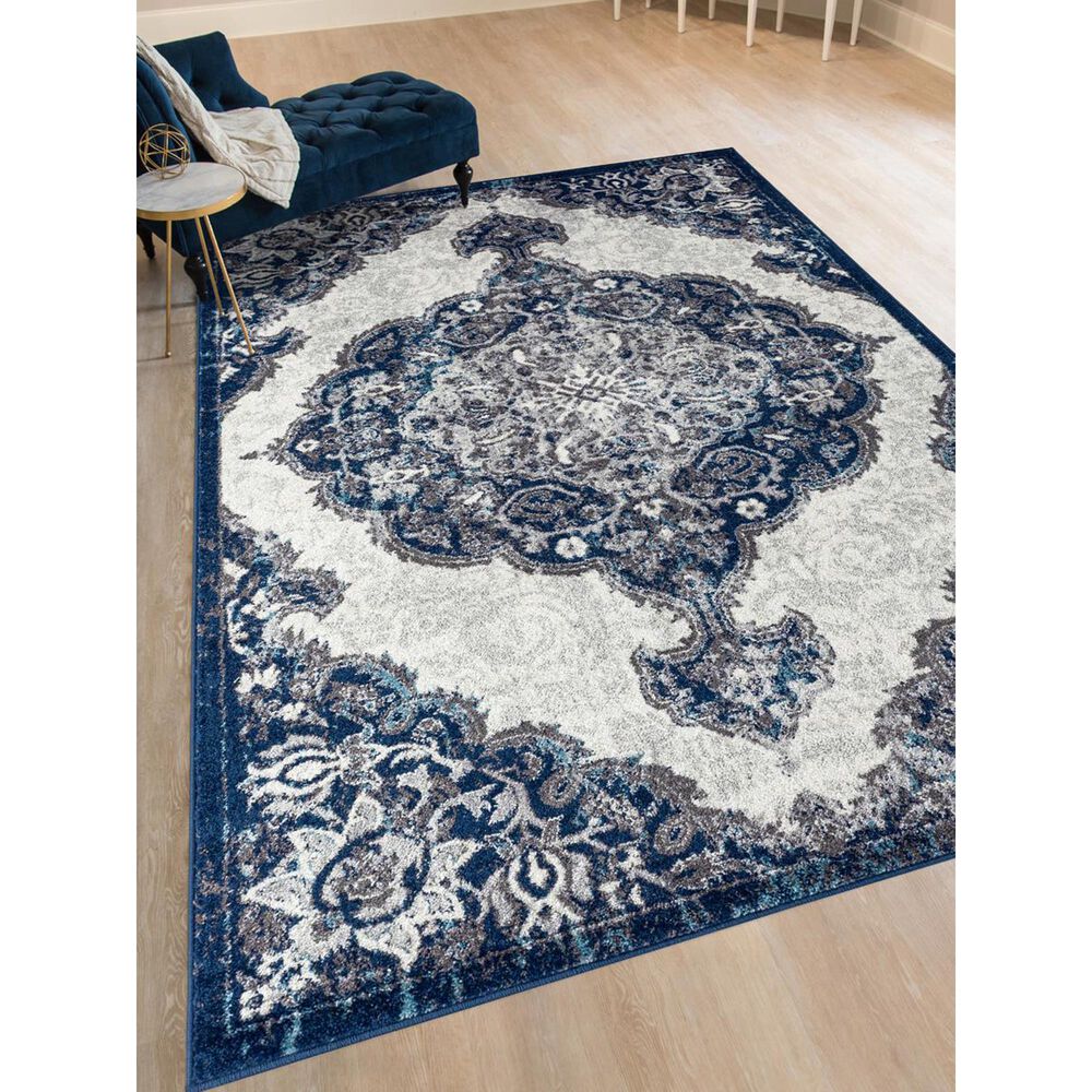 Amer Rugs Alexandria 4&#39; x 6&#39; Ivory and Navy Area Rug, , large