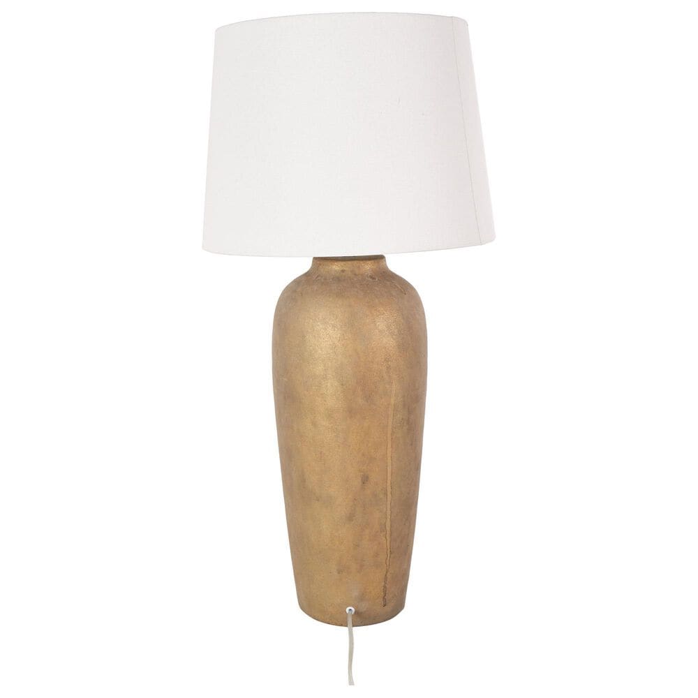 Maple and Jade 35&quot; Ceramic Table Lamp with Cream Linen Shade in Brown, , large