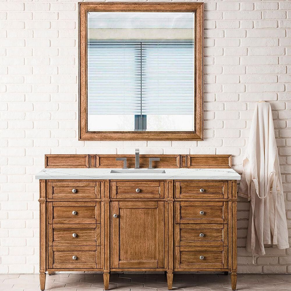James Martin Vanities Brittany 60&quot; Single Bathroom Vanity in Saddle Brown with 3 cm Ethereal Noctis Quartz Top and Rectangular Sink, , large