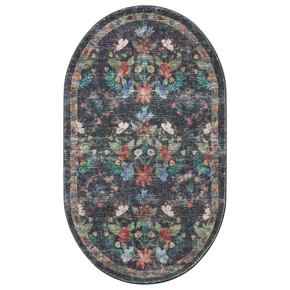 Rifle Paper Co. x Loloi Courtyard 2"3" x 3"9" Oval Seville Charcoal Area Rug, , large