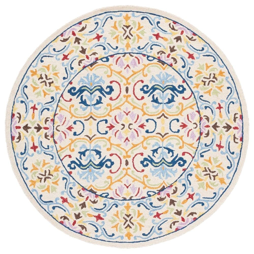 Safavieh Micro-Loop 5" Round Beige and Blue Area Rug, , large