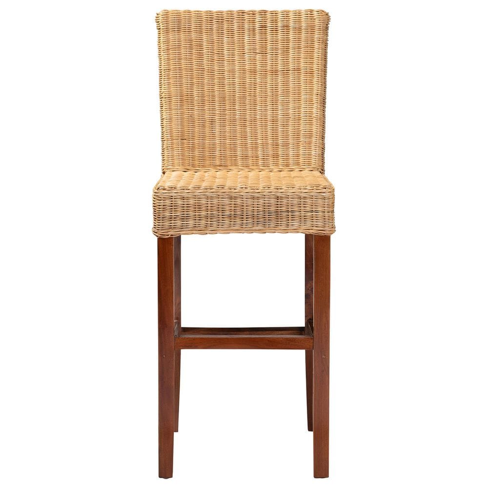 Baxton Studio Racquel Bar Stool in Natural and Walnut Brown, , large