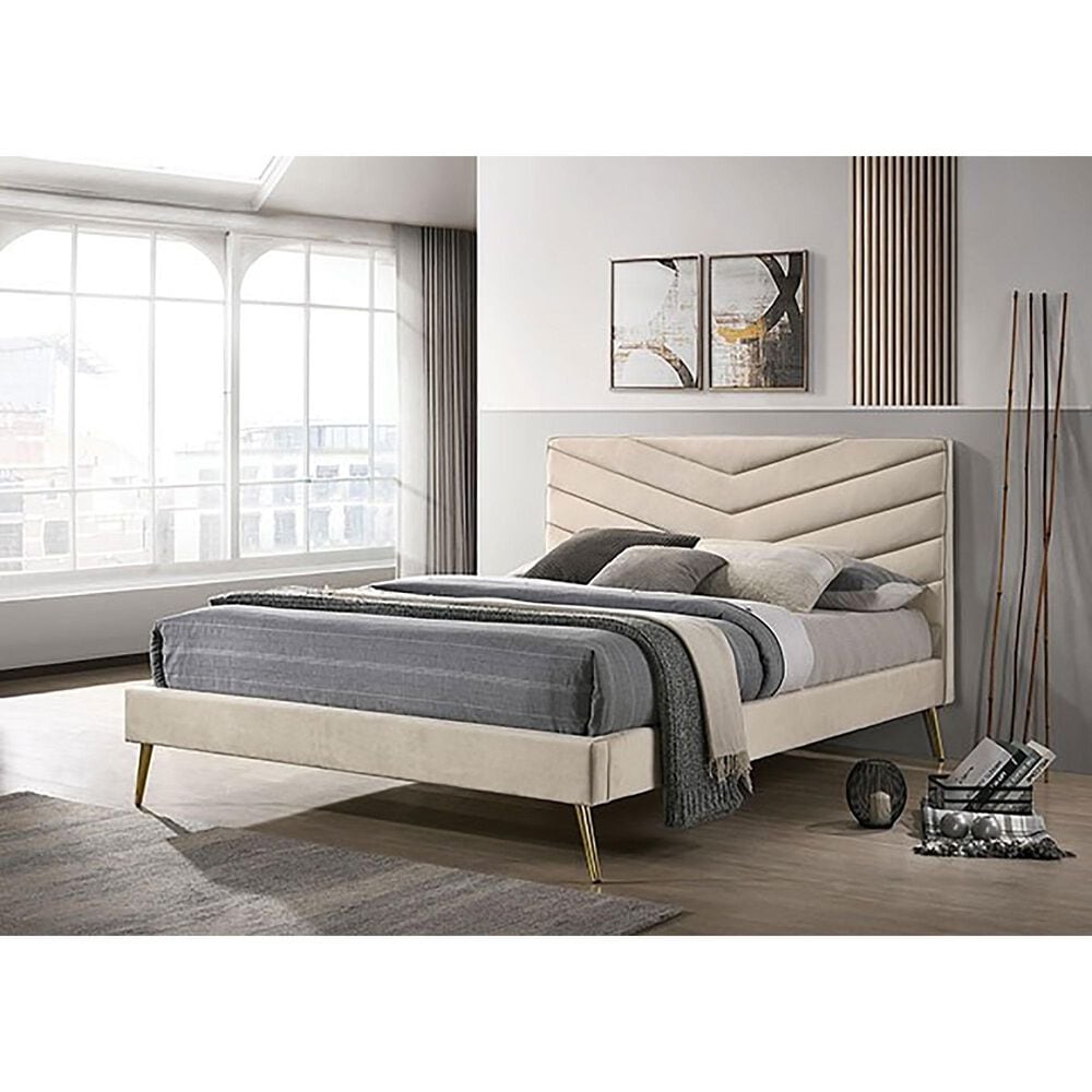 Furniture of America Vivar Queen Upholstered Bed in Beige, , large