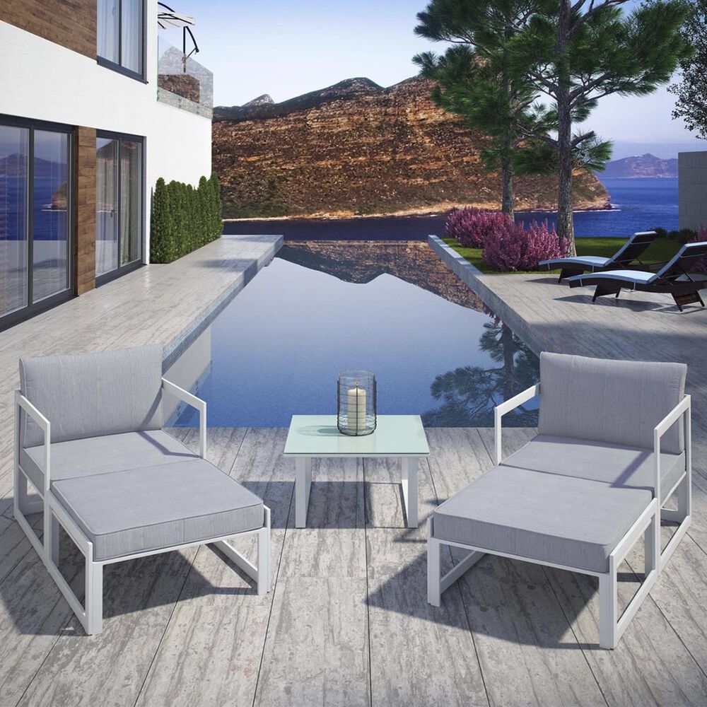 Modway Fortuna 5-Piece Outdoor Patio Conversation Set in White and Gray, , large