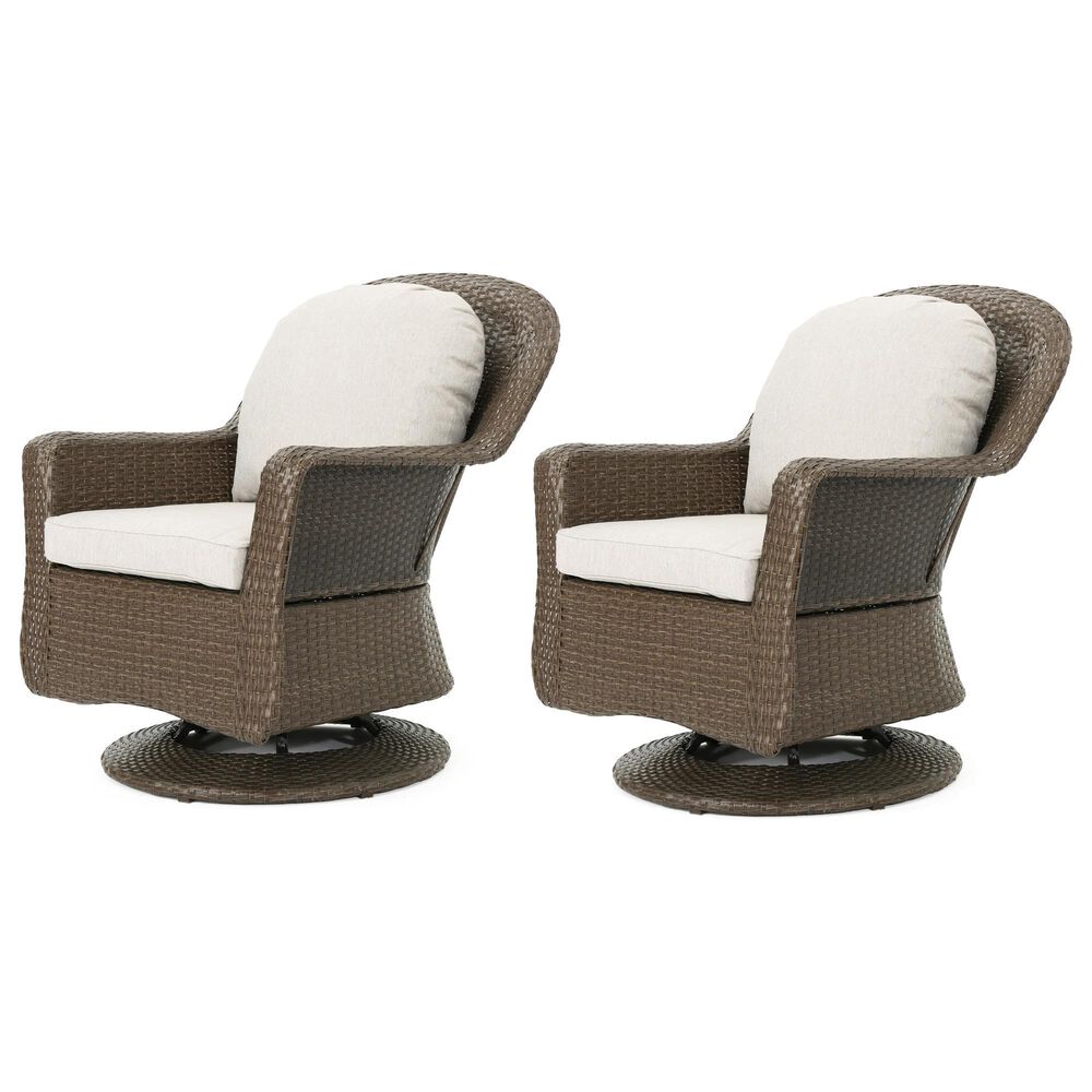 Hearth and Haven Liam Swivel Club Chair with Beige Cushion in Brown &#40;Set of 2&#41;, , large