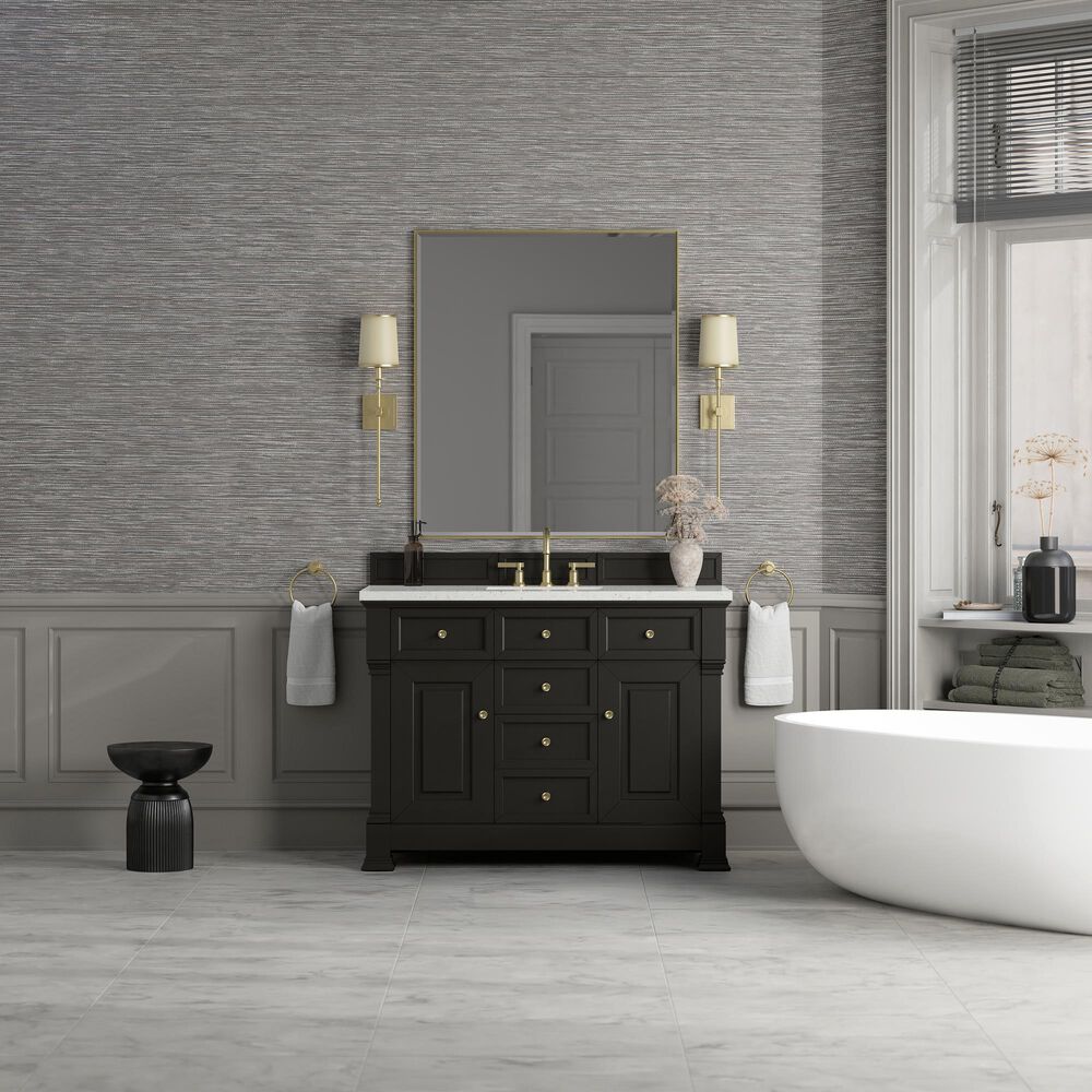 James Martin Vanities Brookfield 48&quot; Single Bathroom Vanity in Black Onyx with 3 cm Lime Delight Quartz Top and Rectangular Sink, , large