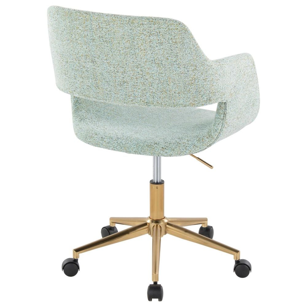 Lumisource Margarite Task Chair with Light Green Fabric Cushion in Gold, , large