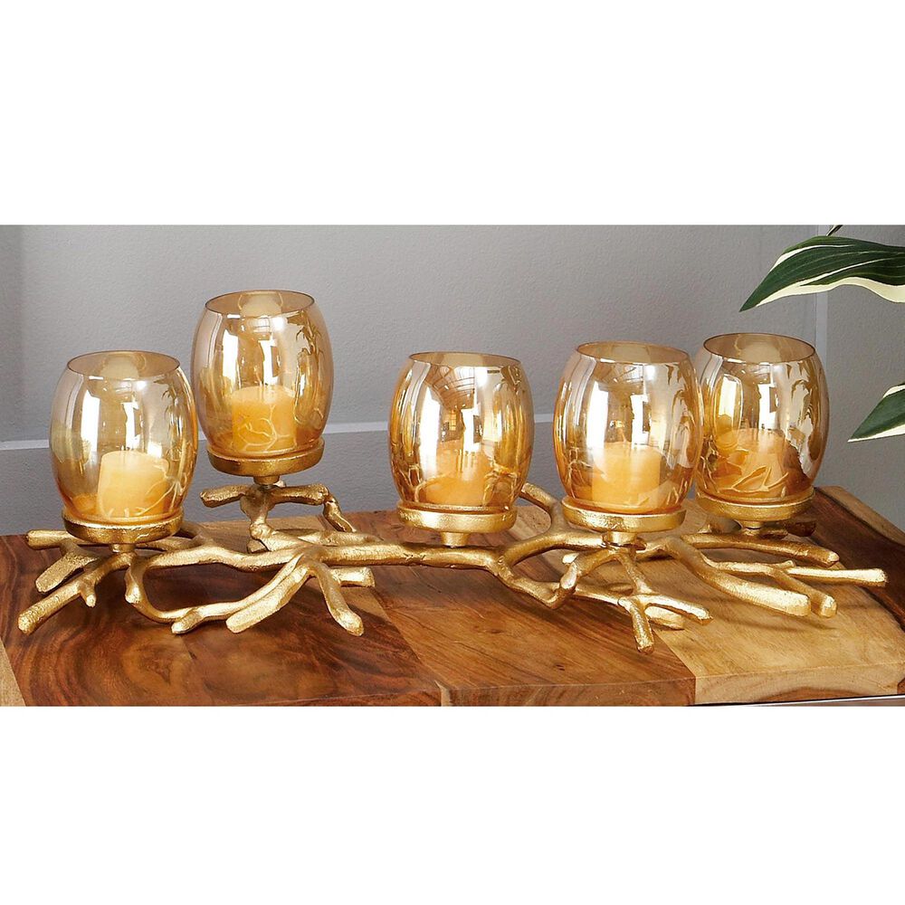 Maple and Jade 19&quot; x 6&quot; Hurricane Lamp in Gold, , large