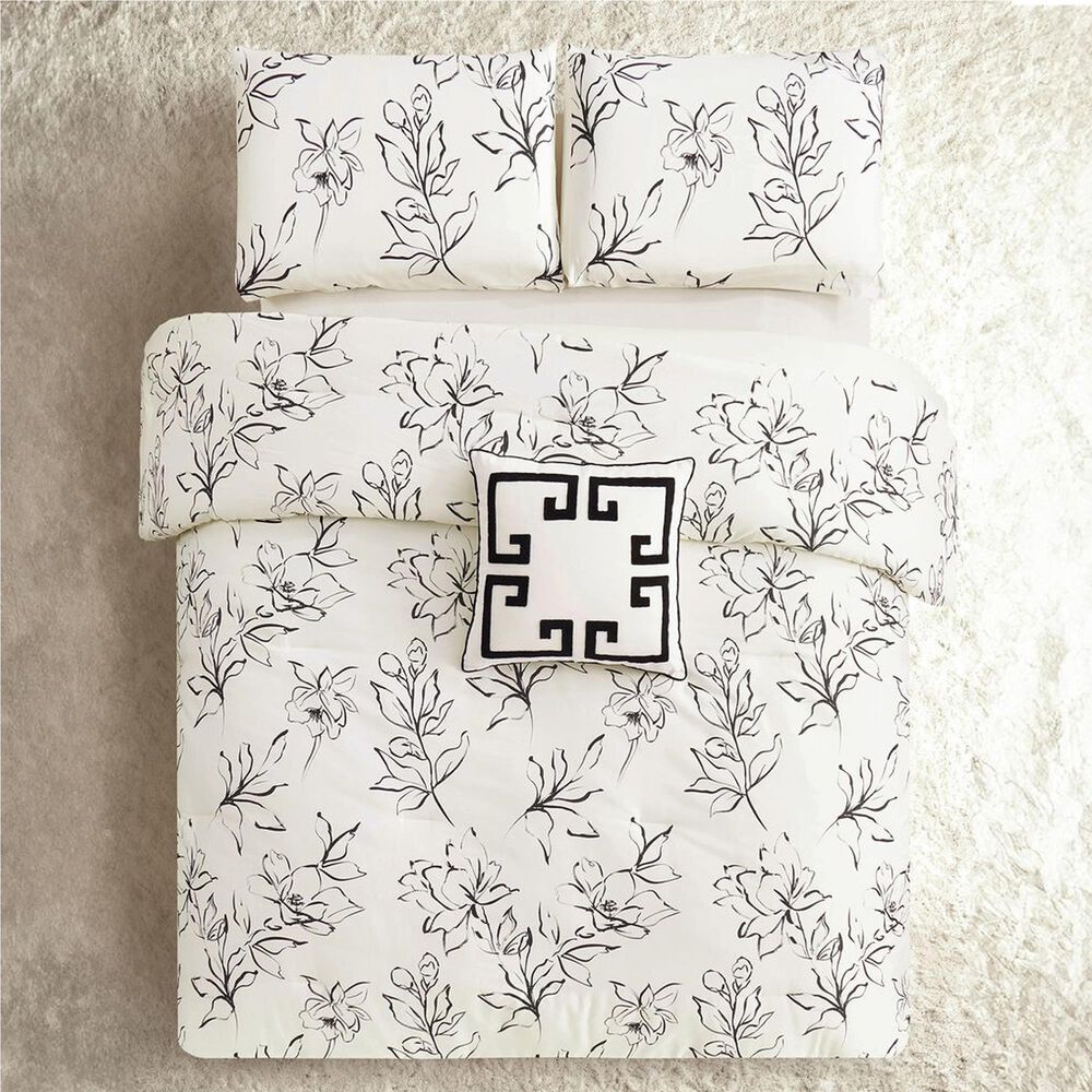 Peking Handicraft Inked Floral 3-Piece King Comforter Set in Cream, , large
