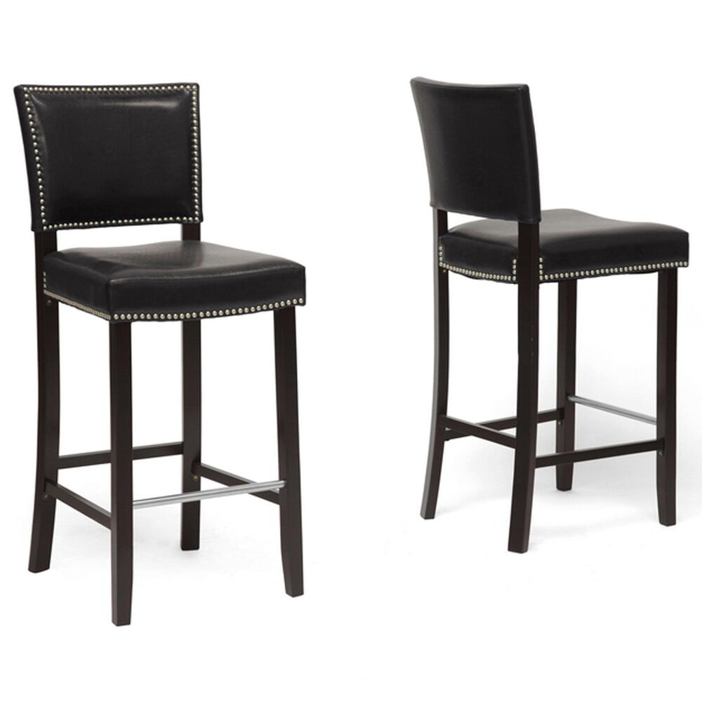 Baxton Studio Aries Bar Stool with Black Cushion in Dark Brown and Stainless Steel (Set of 2), , large