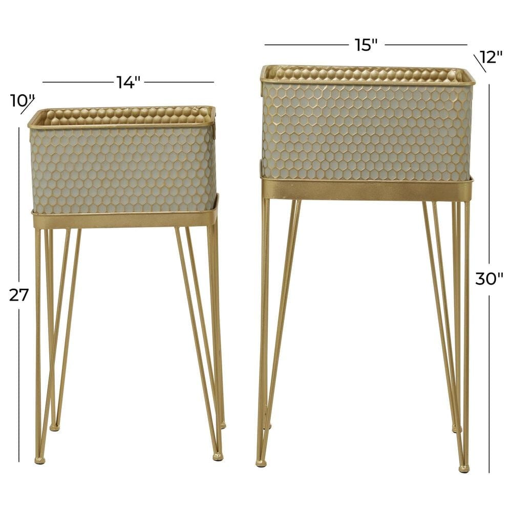 Maple and Jade Planter with Removable Stand in Gray and Gold Satin &#40;Set of 2&#41;, , large