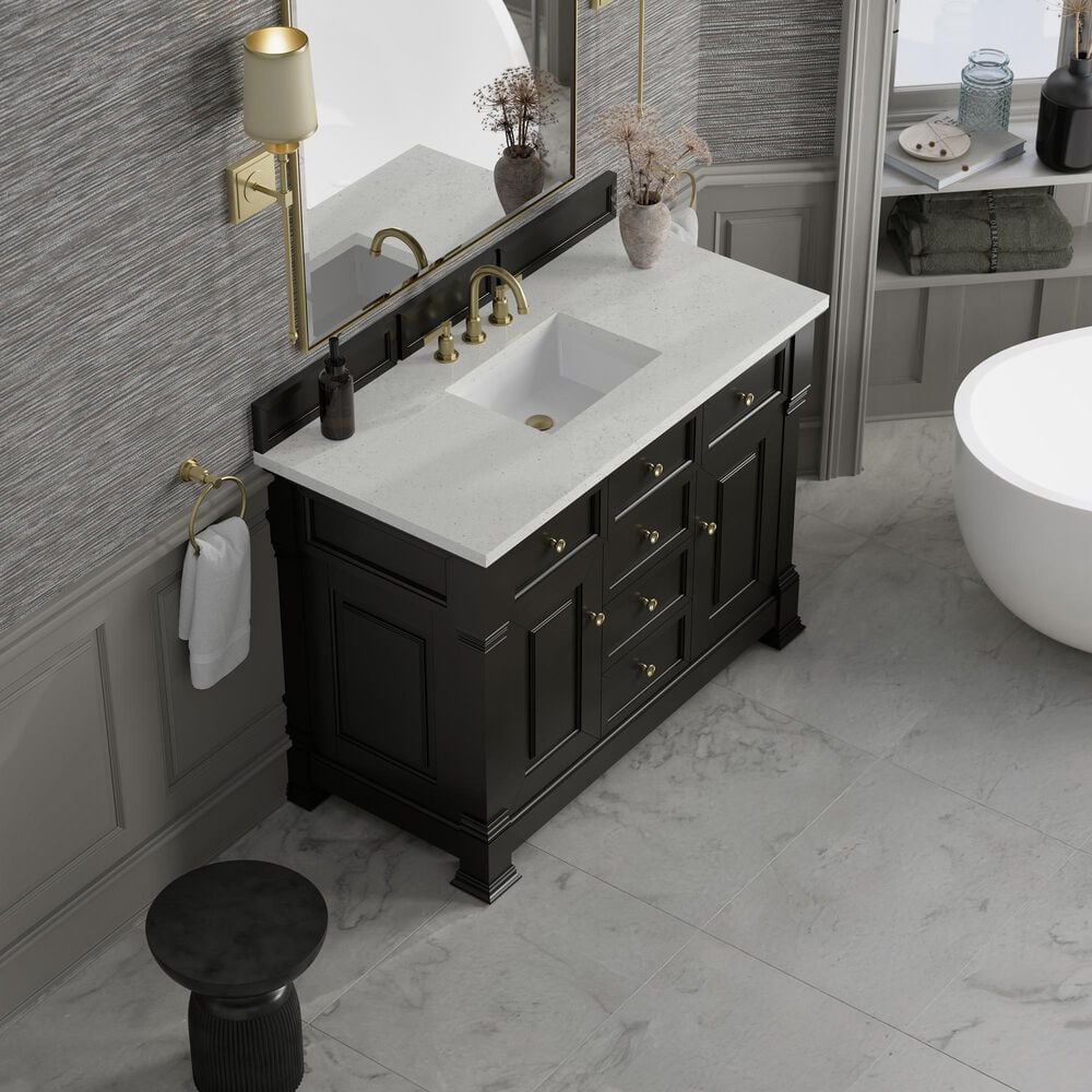 James Martin Vanities Brookfield 48&quot; Single Bathroom Vanity in Black Onyx with 3 cm Lime Delight Quartz Top and Rectangular Sink, , large
