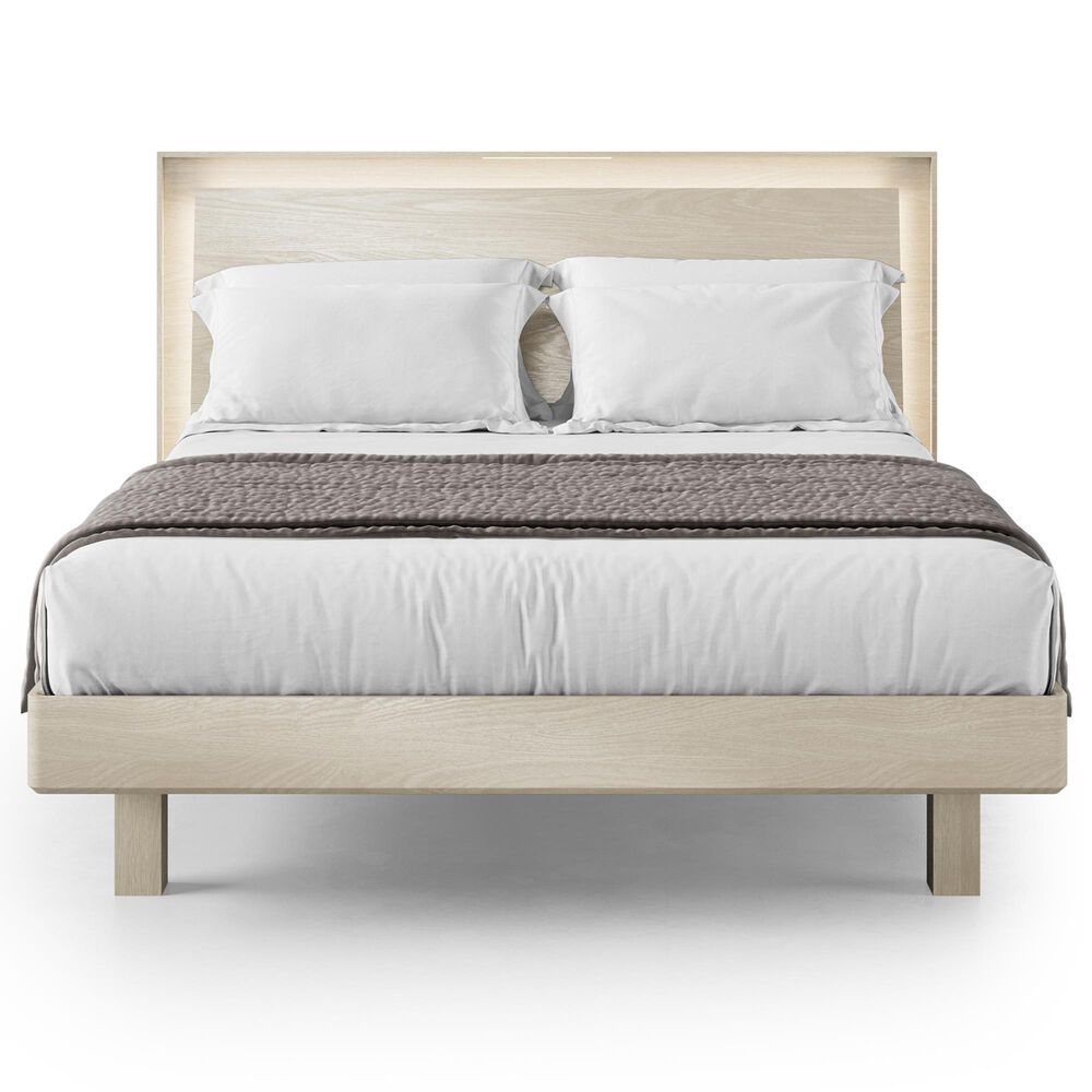 BDI Kava Queen Platform Bed in Washed Oak with Lighting and USB Ports, , large
