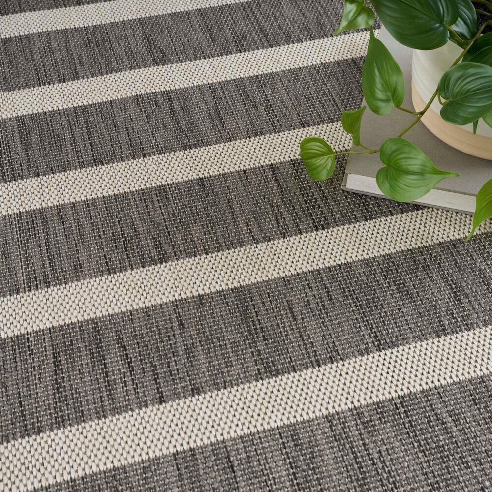 Nourison Positano POS03 Charcoal and Ivory 6&#39; x 9&#39; Indoor/Outdoor Area Rug, , large