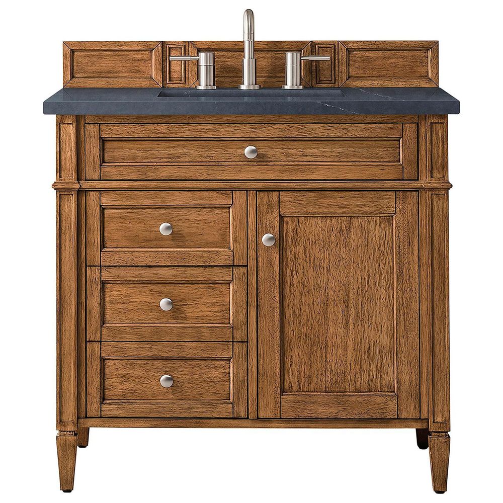James Martin Vanities Brittany 36" Single Bathroom Vanity in Saddle Brown with 3 cm Charcoal Soapstone Quartz Top and Rectangular Sink, , large