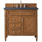 James Martin Vanities Brittany 36" Single Bathroom Vanity in Saddle Brown with 3 cm Charcoal Soapstone Quartz Top and Rectangular Sink, , large