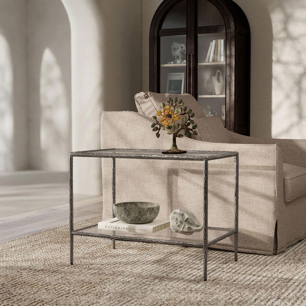 Furniture of America Lalia End Table with Tempered Glass Top and Open Storage Shelf in Gun Metal, , large