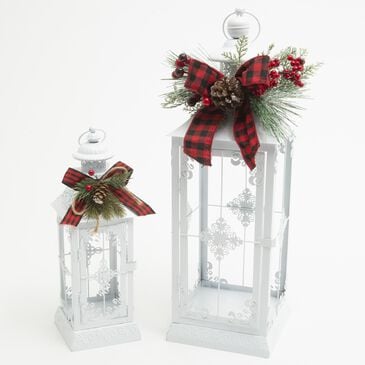 The Gerson Company 2-Piece Holiday Lantern Set with Floral Accent in White, , large