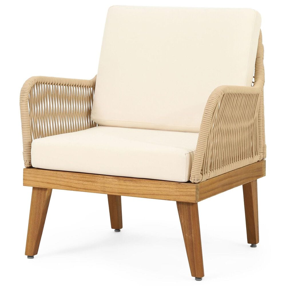 Hearth and Haven 4-Piece Outdoor Chat Set with Teak Coffee Table in Beige, , large