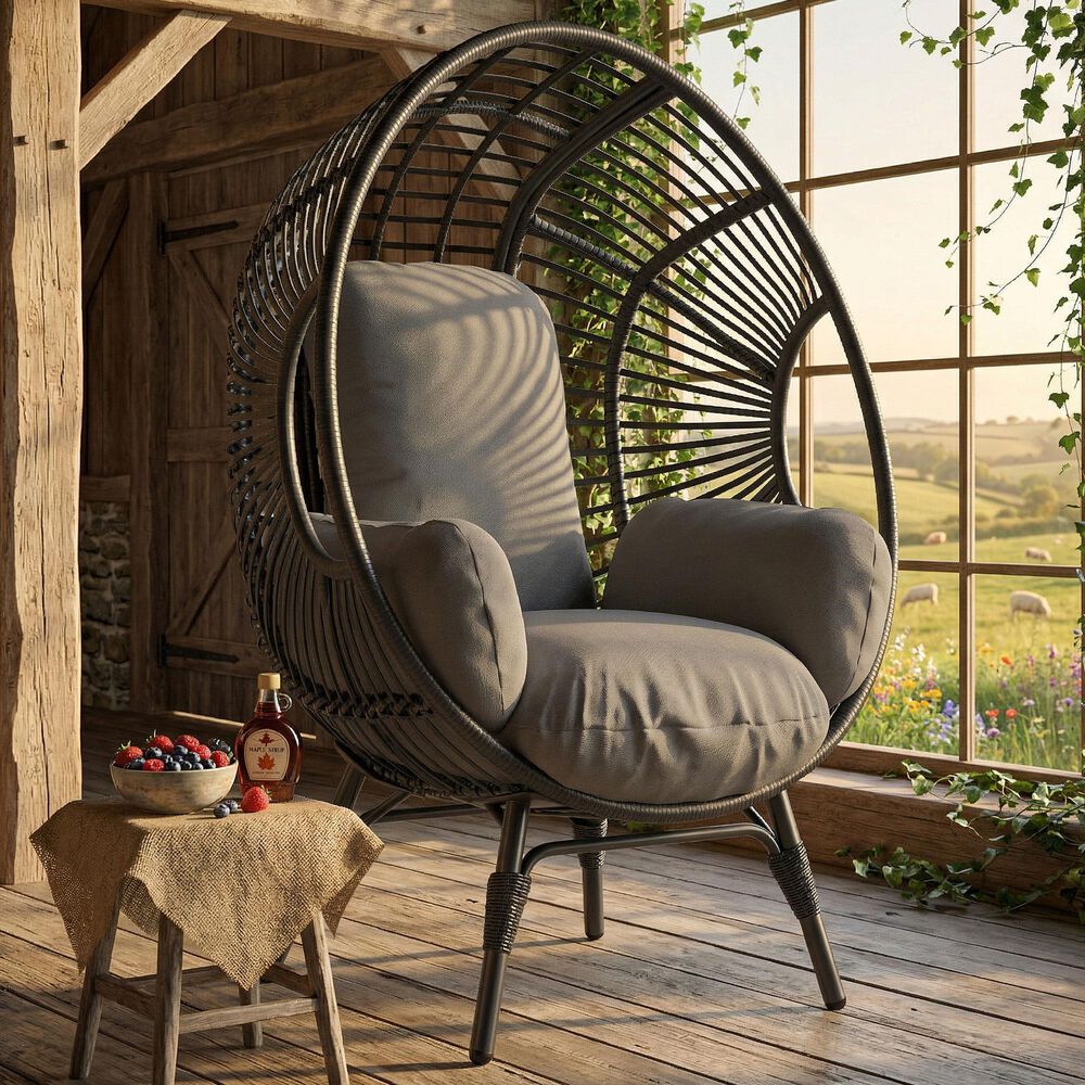 Hearth and Haven Outdoor Egg Chair with Black Frame in Gray, , large