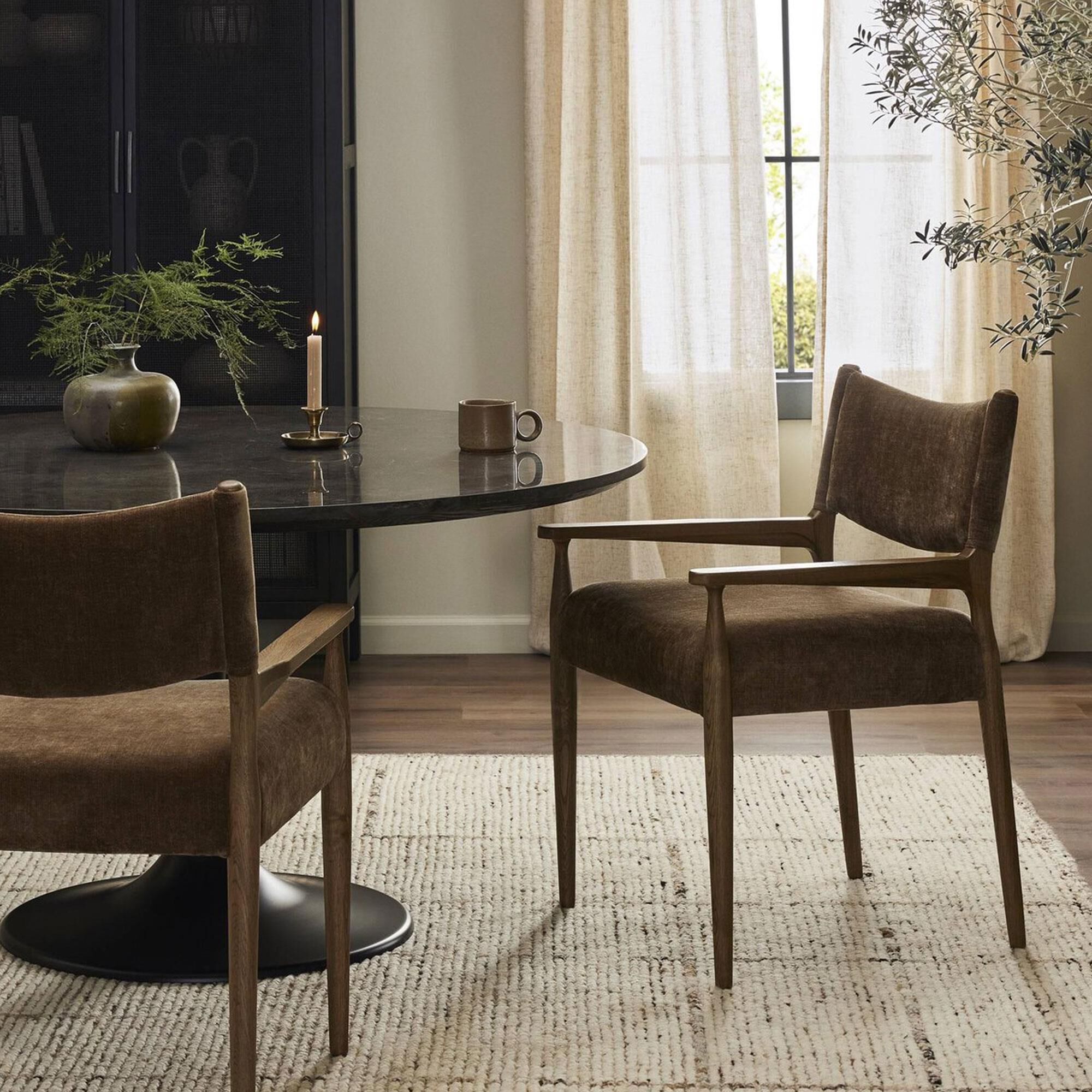 Four Hands Jayla Dining Arm Chair with Altair Mushroom Fabric in